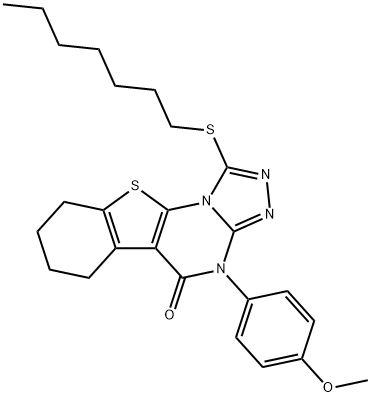 1-(heptylsulfanyl)-4-(4-methoxyphenyl)-6,7,8,9-tetrahydro[1]benzothieno[3,2-e][1,2,4]triazolo[4,3-a]pyrimidin-5(4H)-one 结构式
