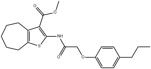 methyl 2-{[(4-propylphenoxy)acetyl]amino}-5,6,7,8-tetrahydro-4H-cyclohepta[b]thiophene-3-carboxylate Struktur