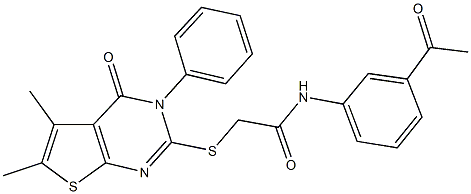 N-(3-acetylphenyl)-2-[(5,6-dimethyl-4-oxo-3-phenyl-3,4-dihydrothieno[2,3-d]pyrimidin-2-yl)sulfanyl]acetamide Structure