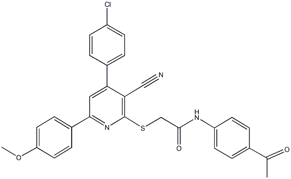 N-(4-acetylphenyl)-2-{[4-(4-chlorophenyl)-3-cyano-6-(4-methoxyphenyl)-2-pyridinyl]sulfanyl}acetamide Struktur