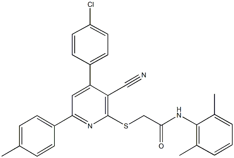 2-{[4-(4-chlorophenyl)-3-cyano-6-(4-methylphenyl)-2-pyridinyl]sulfanyl}-N-(2,6-dimethylphenyl)acetamide,332911-13-4,结构式