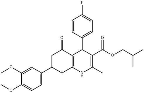 isobutyl 7-(3,4-dimethoxyphenyl)-4-(4-fluorophenyl)-2-methyl-5-oxo-1,4,5,6,7,8-hexahydro-3-quinolinecarboxylate Struktur