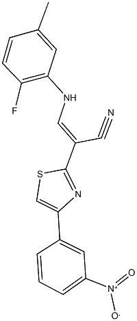 3-(2-fluoro-5-methylanilino)-2-(4-{3-nitrophenyl}-1,3-thiazol-2-yl)acrylonitrile 化学構造式