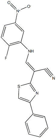 3-{2-fluoro-5-nitroanilino}-2-(4-phenyl-1,3-thiazol-2-yl)acrylonitrile Structure