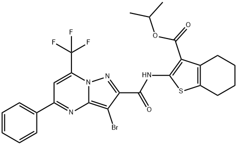 isopropyl 2-({[3-bromo-5-phenyl-7-(trifluoromethyl)pyrazolo[1,5-a]pyrimidin-2-yl]carbonyl}amino)-4,5,6,7-tetrahydro-1-benzothiophene-3-carboxylate Structure