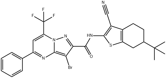 3-bromo-N-(6-tert-butyl-3-cyano-4,5,6,7-tetrahydro-1-benzothien-2-yl)-5-phenyl-7-(trifluoromethyl)pyrazolo[1,5-a]pyrimidine-2-carboxamide Structure