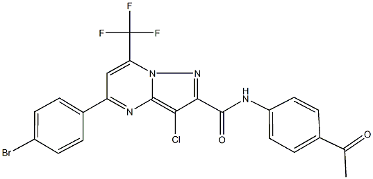 N-(4-acetylphenyl)-5-(4-bromophenyl)-3-chloro-7-(trifluoromethyl)pyrazolo[1,5-a]pyrimidine-2-carboxamide Struktur