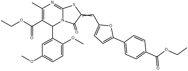 ethyl 5-(2,5-dimethoxyphenyl)-2-({5-[4-(ethoxycarbonyl)phenyl]-2-furyl}methylene)-7-methyl-3-oxo-2,3-dihydro-5H-[1,3]thiazolo[3,2-a]pyrimidine-6-carboxylate,333769-85-0,结构式