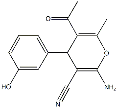 5-acetyl-2-amino-4-(3-hydroxyphenyl)-6-methyl-4H-pyran-3-carbonitrile Struktur