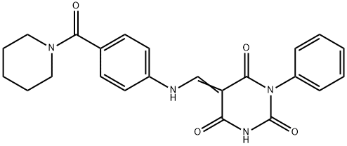 1-phenyl-5-{[4-(1-piperidinylcarbonyl)anilino]methylene}-2,4,6(1H,3H,5H)-pyrimidinetrione Struktur