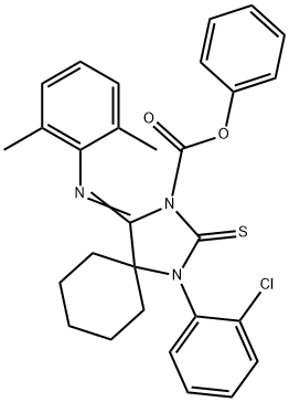 phenyl 1-(2-chlorophenyl)-4-[(2,6-dimethylphenyl)imino]-2-thioxo-1,3-diazaspiro[4.5]decane-3-carboxylate Struktur