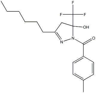 3-hexyl-1-(4-methylbenzoyl)-5-(trifluoromethyl)-4,5-dihydro-1H-pyrazol-5-ol 结构式