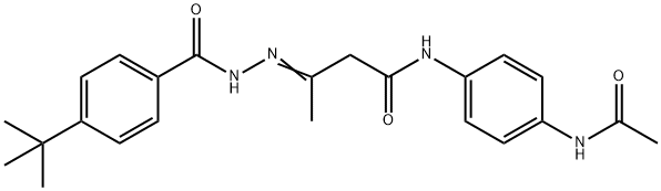 N-[4-(acetylamino)phenyl]-3-[(4-tert-butylbenzoyl)hydrazono]butanamide Struktur