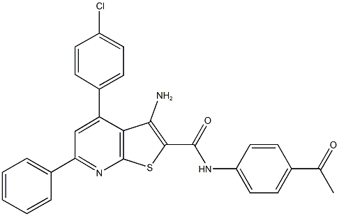 N-(4-acetylphenyl)-3-amino-4-(4-chlorophenyl)-6-phenylthieno[2,3-b]pyridine-2-carboxamide Struktur