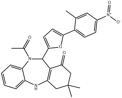 10-acetyl-11-(5-{4-nitro-2-methylphenyl}-2-furyl)-3,3-dimethyl-2,3,4,5,10,11-hexahydro-1H-dibenzo[b,e][1,4]diazepin-1-one Structure