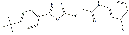 2-{[5-(4-tert-butylphenyl)-1,3,4-oxadiazol-2-yl]sulfanyl}-N-(3-chlorophenyl)acetamide 化学構造式