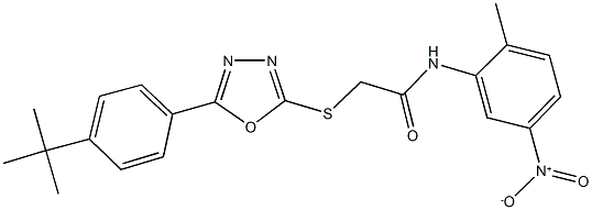 2-{[5-(4-tert-butylphenyl)-1,3,4-oxadiazol-2-yl]sulfanyl}-N-{5-nitro-2-methylphenyl}acetamide Structure