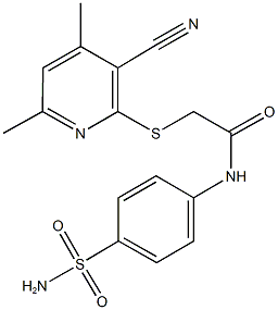 N-[4-(aminosulfonyl)phenyl]-2-[(3-cyano-4,6-dimethyl-2-pyridinyl)sulfanyl]acetamide Struktur