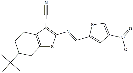 6-tert-butyl-2-[({4-nitro-2-thienyl}methylene)amino]-4,5,6,7-tetrahydro-1-benzothiophene-3-carbonitrile Structure