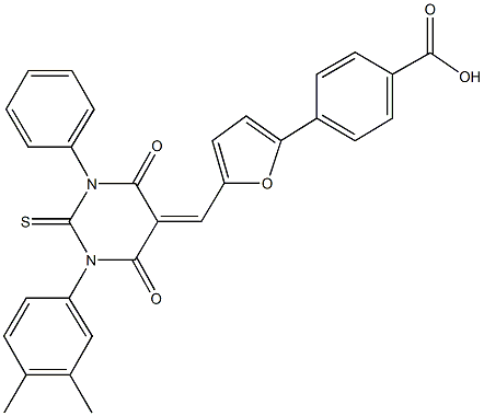 339322-24-6 4-{5-[(1-(3,4-dimethylphenyl)-4,6-dioxo-3-phenyl-2-thioxotetrahydro-5(2H)-pyrimidinylidene)methyl]-2-furyl}benzoic acid