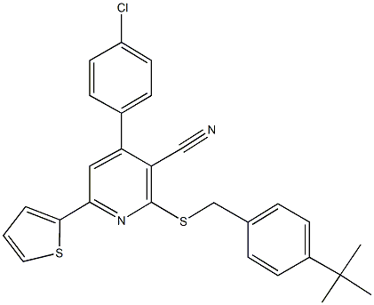 2-[(4-tert-butylbenzyl)sulfanyl]-4-(4-chlorophenyl)-6-(2-thienyl)nicotinonitrile 结构式