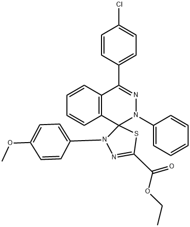 ethyl 4-(4-chlorophenyl)-4'-(4-methoxyphenyl)-2-phenyl-1,2,4',5'-tetrahydrospiro(phthalazine-1,5'-[1,3,4]-thiadiazole)-2'-carboxylate Struktur