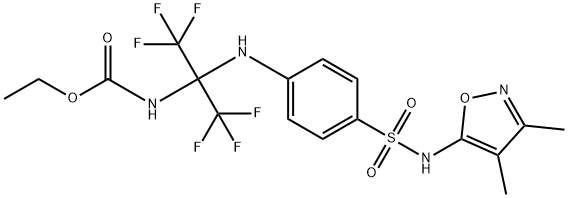 ethyl 1-(4-{[(3,4-dimethyl-5-isoxazolyl)amino]sulfonyl}anilino)-2,2,2-trifluoro-1-(trifluoromethyl)ethylcarbamate Struktur