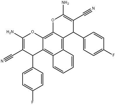 2,11-diamino-4,9-bis(4-fluorophenyl)-4,9-dihydrobenzo[f]pyrano[3,2-h]chromene-3,10-dicarbonitrile 化学構造式