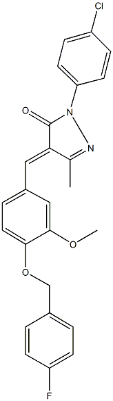 2-(4-chlorophenyl)-4-{4-[(4-fluorobenzyl)oxy]-3-methoxybenzylidene}-5-methyl-2,4-dihydro-3H-pyrazol-3-one Struktur