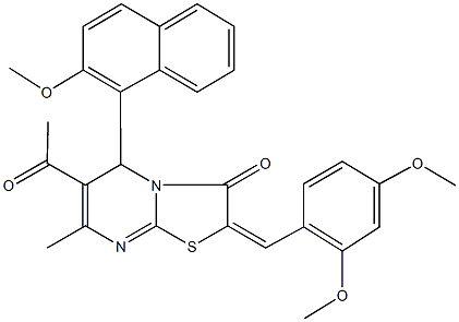 6-acetyl-2-(2,4-dimethoxybenzylidene)-5-(2-methoxy-1-naphthyl)-7-methyl-5H-[1,3]thiazolo[3,2-a]pyrimidin-3(2H)-one Structure