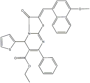 342012-08-2 ethyl 2-[(4-methoxy-1-naphthyl)methylene]-3-oxo-7-phenyl-5-(2-thienyl)-2,3-dihydro-5H-[1,3]thiazolo[3,2-a]pyrimidine-6-carboxylate