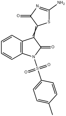 3-(2-imino-4-oxo-1,3-thiazolidin-5-ylidene)-1-[(4-methylphenyl)sulfonyl]-1,3-dihydro-2H-indol-2-one Structure