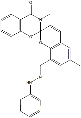 3,6'-dimethyl-2,3-dihydro-4-oxospiro[4H-1,3-benzoxazine-2,2'-(2'H)-chromene]-8'-carbaldehyde phenylhydrazone Struktur
