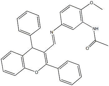 N-(5-{[(2,4-diphenyl-4H-chromen-3-yl)methylene]amino}-2-methoxyphenyl)acetamide 结构式