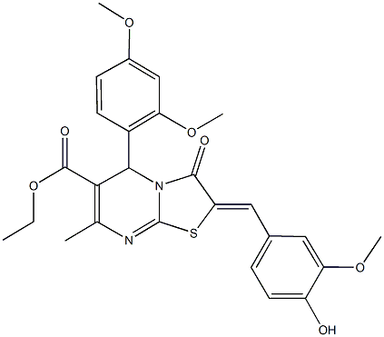 ethyl 5-(2,4-dimethoxyphenyl)-2-(4-hydroxy-3-methoxybenzylidene)-7-methyl-3-oxo-2,3-dihydro-5H-[1,3]thiazolo[3,2-a]pyrimidine-6-carboxylate,342589-71-3,结构式
