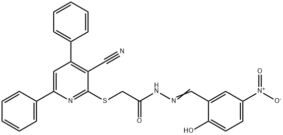 2-[(3-cyano-4,6-diphenyl-2-pyridinyl)sulfanyl]-N'-{2-hydroxy-5-nitrobenzylidene}acetohydrazide Structure