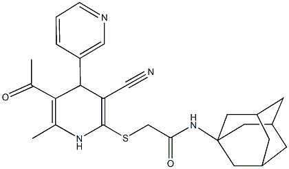2-[(5-acetyl-3-cyano-6-methyl-1,4-dihydro-4,3'-bipyridin-2-yl)sulfanyl]-N-(1-adamantyl)acetamide 结构式