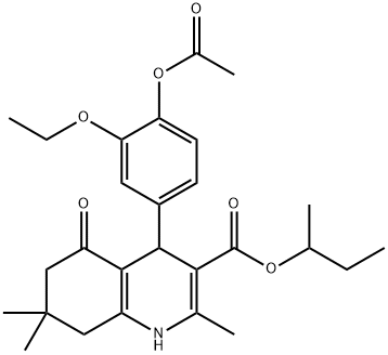 sec-butyl 4-[4-(acetyloxy)-3-ethoxyphenyl]-2,7,7-trimethyl-5-oxo-1,4,5,6,7,8-hexahydroquinoline-3-carboxylate 结构式
