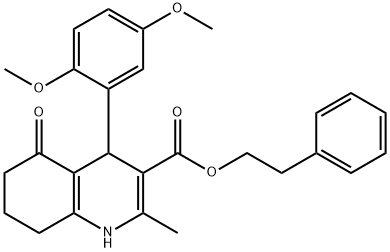 2-phenylethyl 4-(2,5-dimethoxyphenyl)-2-methyl-5-oxo-1,4,5,6,7,8-hexahydroquinoline-3-carboxylate Struktur