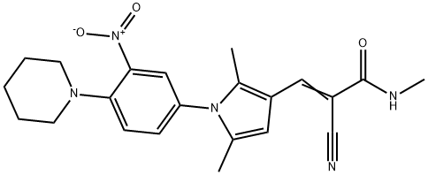 2-cyano-3-{1-[3-nitro-4-(1-piperidinyl)phenyl]-2,5-dimethyl-1H-pyrrol-3-yl}-N-methylacrylamide Struktur