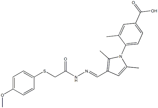 4-[3-(2-{[(4-methoxyphenyl)sulfanyl]acetyl}carbohydrazonoyl)-2,5-dimethyl-1H-pyrrol-1-yl]-3-methylbenzoic acid Struktur