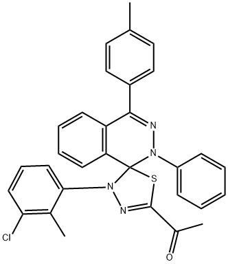 1'-[4-(3-chloro-2-methylphenyl)-4-(4-methylphenyl)-2-phenyl-1,2,4',5'-tetrahydrospiro(phthalazine-5,1'-[1,3,4]-thiadiazole)-2'-yl]ethanone Struktur