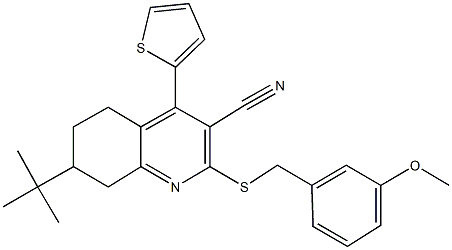 7-tert-butyl-2-[(3-methoxybenzyl)sulfanyl]-4-(2-thienyl)-5,6,7,8-tetrahydro-3-quinolinecarbonitrile Structure