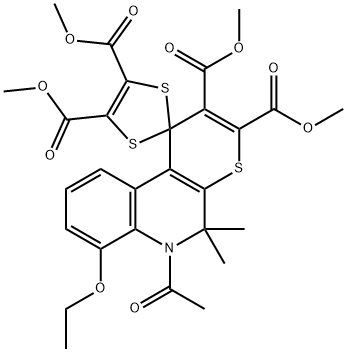 tetramethyl 6'-acetyl-7'-ethoxy-5',5'-dimethyl-5',6'-dihydrospiro[1,3-dithiole-2,1'-(1'H)-thiopyrano[2,3-c]quinoline]-2',3',4,5-tetracarboxylate Structure