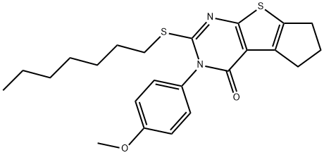 2-(heptylsulfanyl)-3-(4-methoxyphenyl)-3,5,6,7-tetrahydro-4H-cyclopenta[4,5]thieno[2,3-d]pyrimidin-4-one 结构式