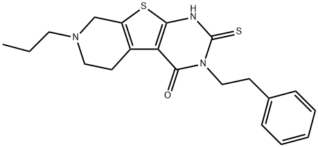 3-(2-phenylethyl)-7-propyl-2-sulfanyl-5,6,7,8-tetrahydropyrido[4',3':4,5]thieno[2,3-d]pyrimidin-4(3H)-one Struktur