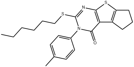 2-(hexylsulfanyl)-3-(4-methylphenyl)-3,5,6,7-tetrahydro-4H-cyclopenta[4,5]thieno[2,3-d]pyrimidin-4-one|