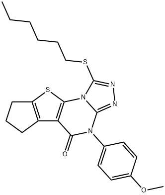 1-(hexylsulfanyl)-4-(4-methoxyphenyl)-7,8-dihydro-6H-cyclopenta[4,5]thieno[3,2-e][1,2,4]triazolo[4,3-a]pyrimidin-5(4H)-one Structure