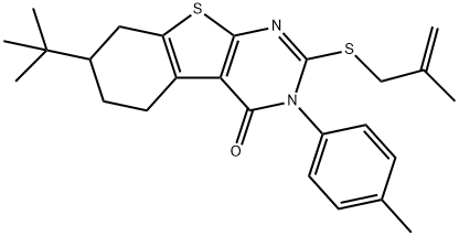 7-tert-butyl-3-(4-methylphenyl)-2-[(2-methyl-2-propenyl)sulfanyl]-5,6,7,8-tetrahydro[1]benzothieno[2,3-d]pyrimidin-4(3H)-one 结构式