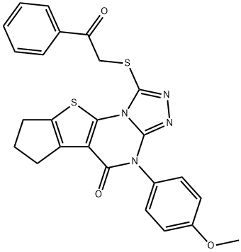 4-(4-methoxyphenyl)-1-[(2-oxo-2-phenylethyl)sulfanyl]-7,8-dihydro-6H-cyclopenta[4,5]thieno[3,2-e][1,2,4]triazolo[4,3-a]pyrimidin-5(4H)-one Struktur